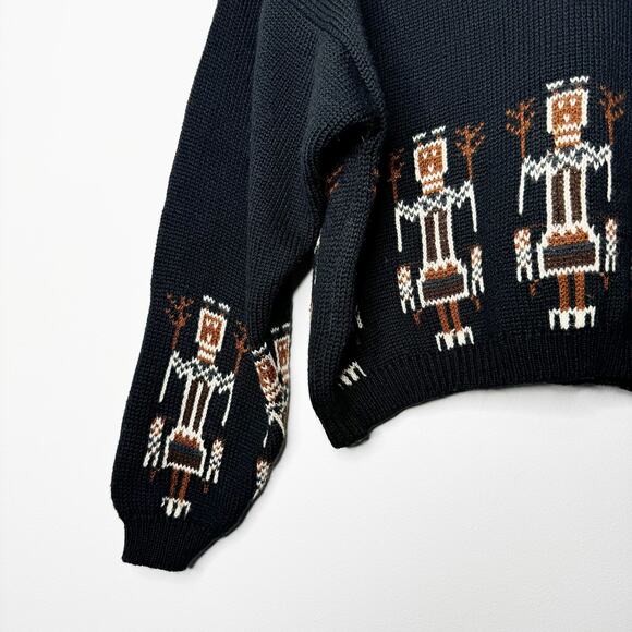 Vintage Benetton Italy Wool Blend Black Knit Southwest Aztec Graphic Sweater - Picture 4 of 7